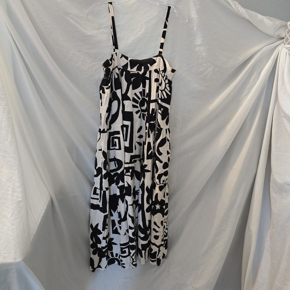 Anthropologie Abel The Label Black/White Abstract Print Tiered Maxi Dress Sz S